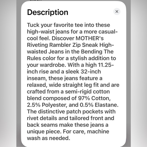 MOTHER NWT Riveting Rambler High Waist Zip Sneak Bending The Rules size 30 - Picture 11 of 11